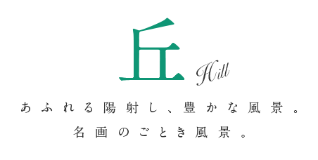 丘　あふれる陽射し、豊かな風景。名画のごとき風景。