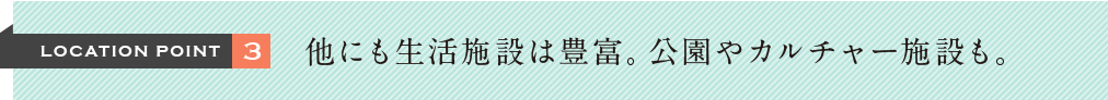 LOCATION POINT3 他にも生活施設は豊富。公園やカルチャー施設も。