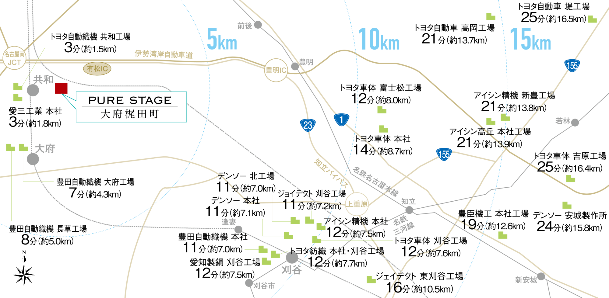 名四国道や国道155号線に軽快なカーアクセス